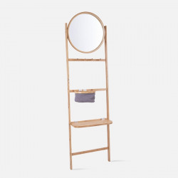 Wall Rack Bamboo with Round Mirror