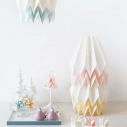 Origami Paper Lamp - White with Pink Stripe